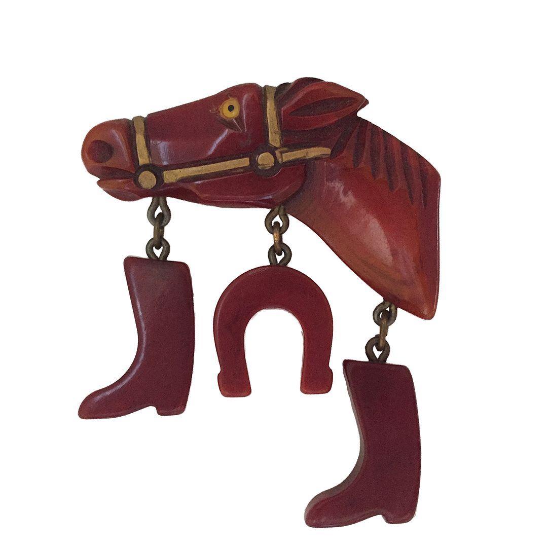 Vintage Bakelite PIn c. 1940s Western Horse