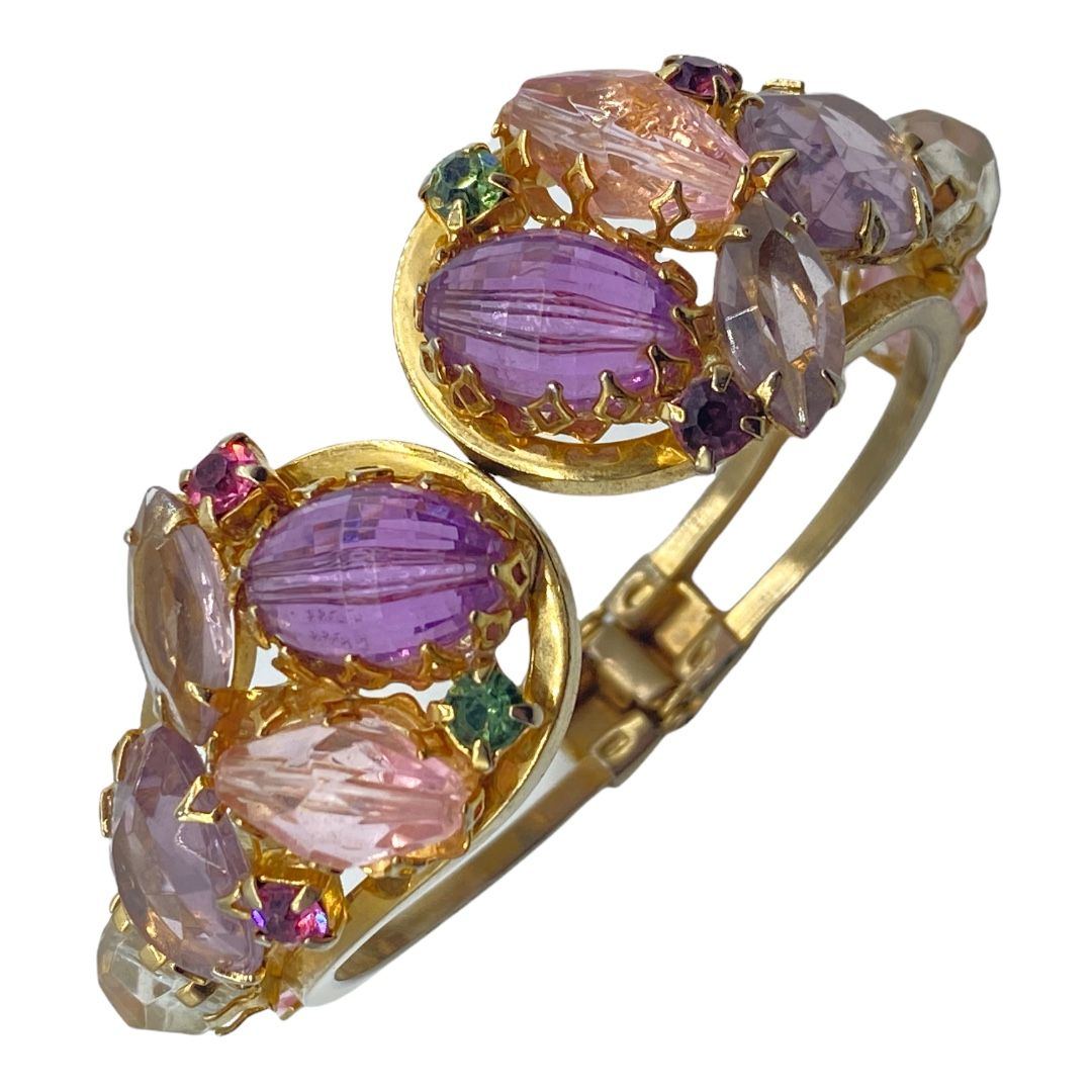 Vintage Bead and Rhinestone Clamper Bracelet