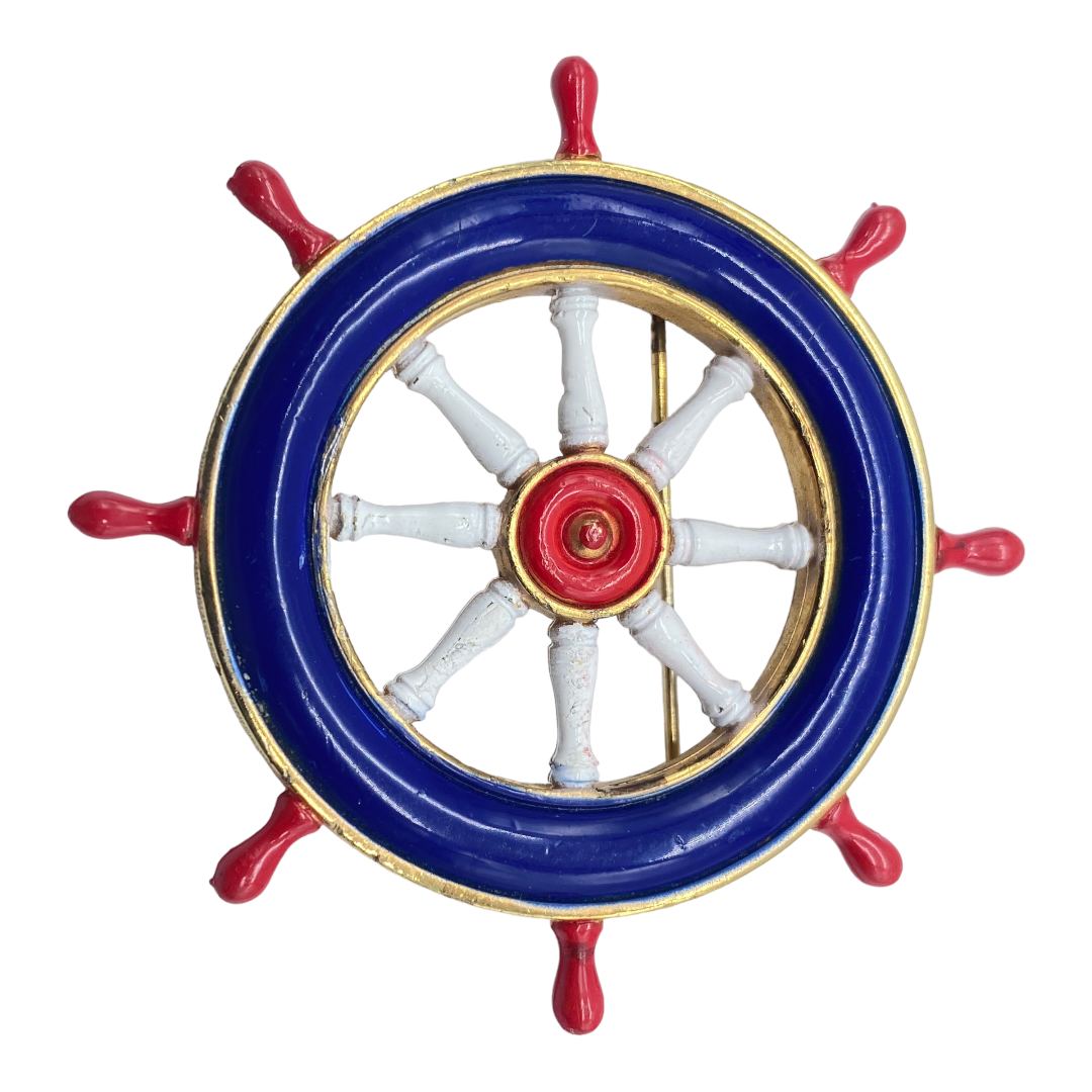 Vintage Enameled Ship's Wheel Pin