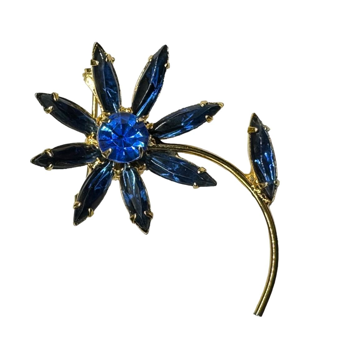 Vintage Flower Pin with Navette and Chaton-shaped Rhinestones