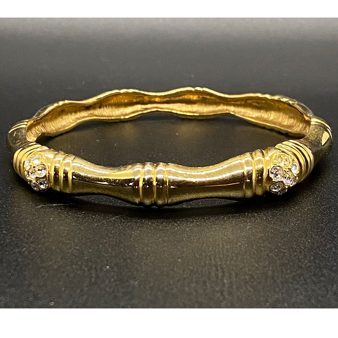 Vintage Gold Tone Bangle Bracelet with Rhinestone Accent