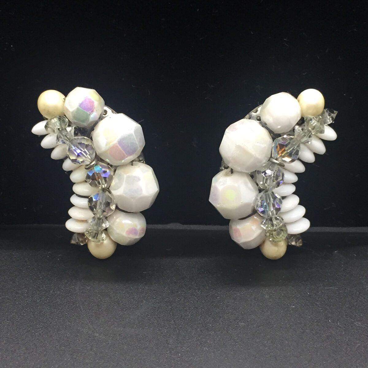 Fabulous Vintage Kramer Crystal Bead and Faux Pearl Earrings