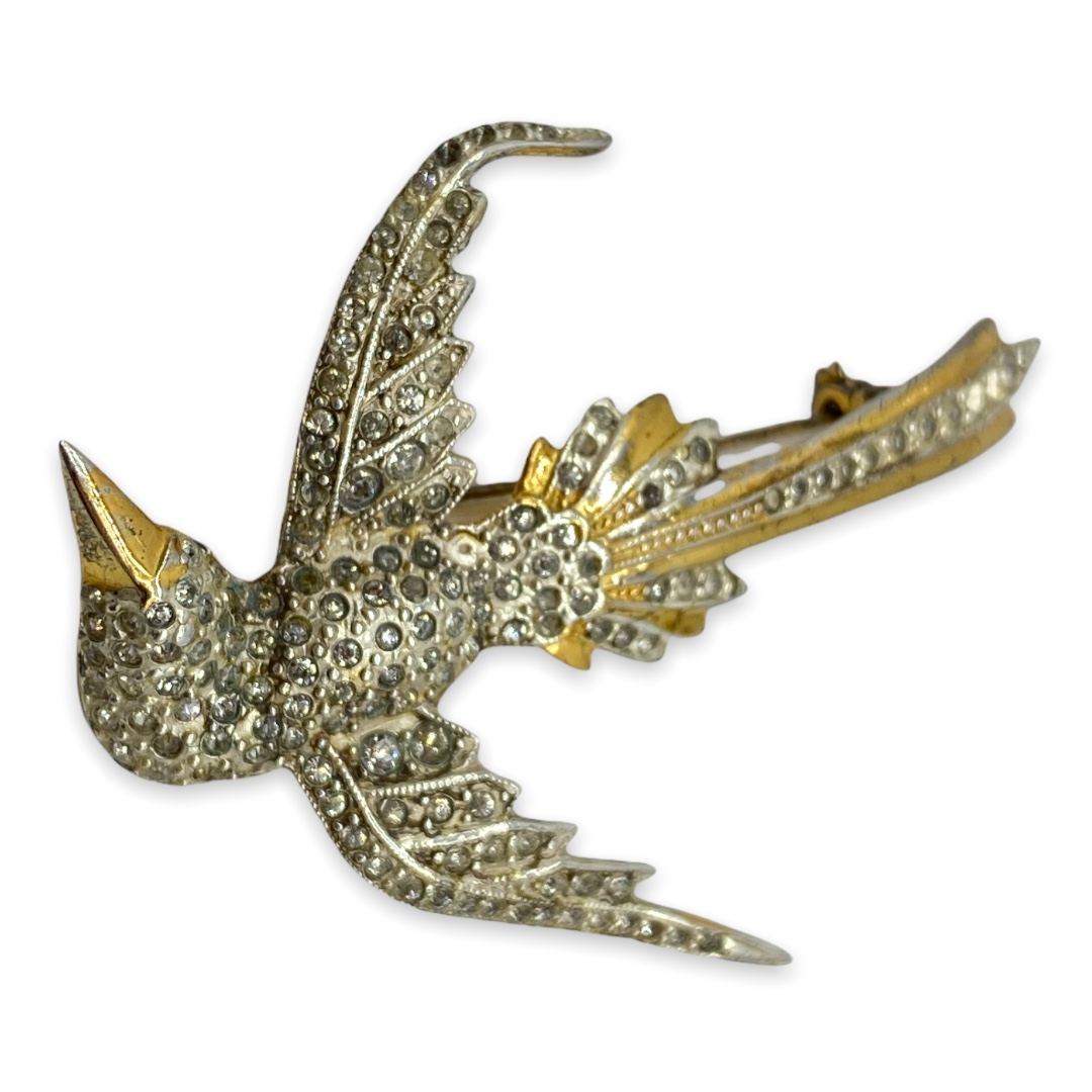 Vintage Rhinestone Sterling Bird Pin