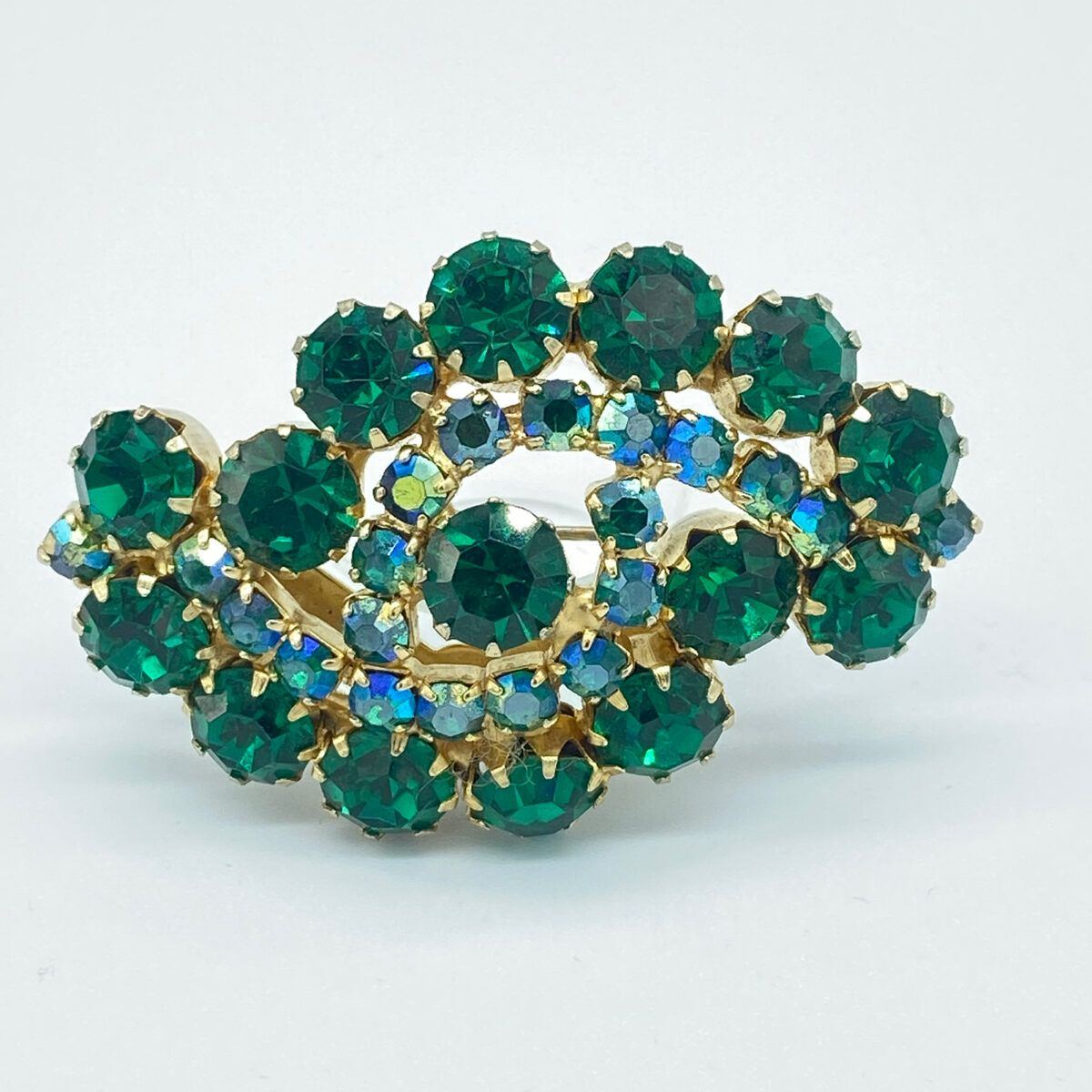 Vintage Sinuous Green Rhinestone 1950s Brooch