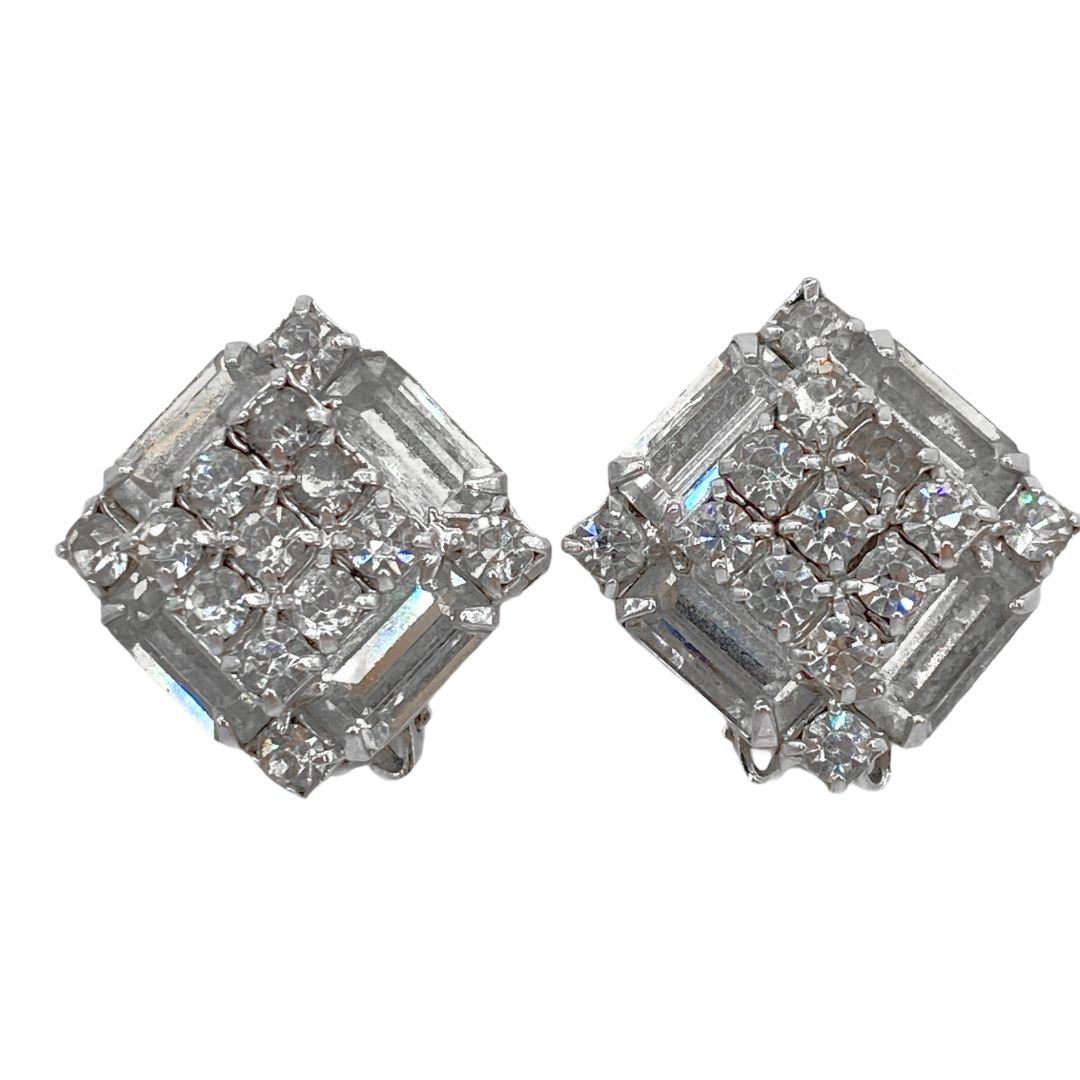 Vintage Square-Shaped Rhinestone Earrings