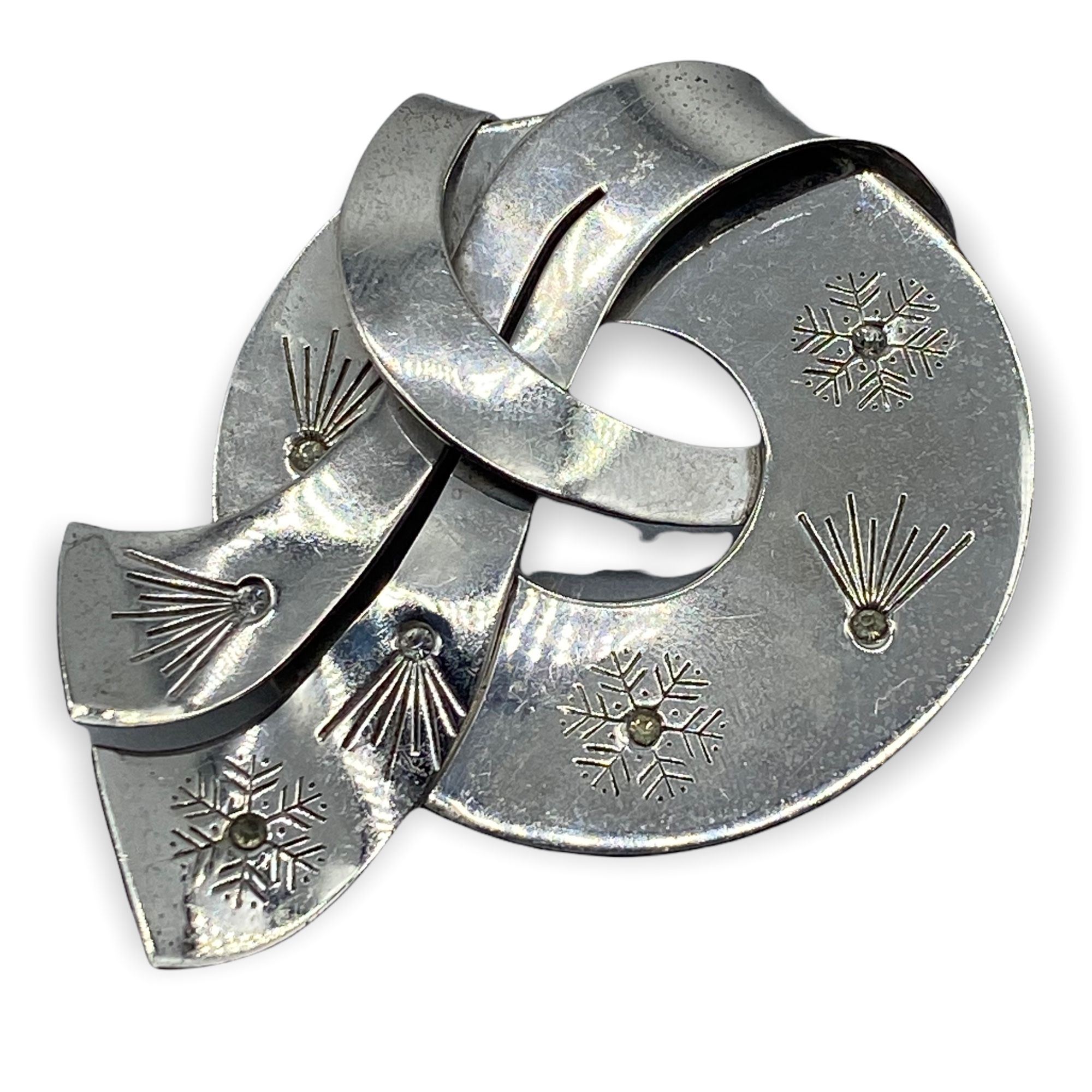 Vintage Sterling Silver 1940s Ribbon Brooch by Ingenue