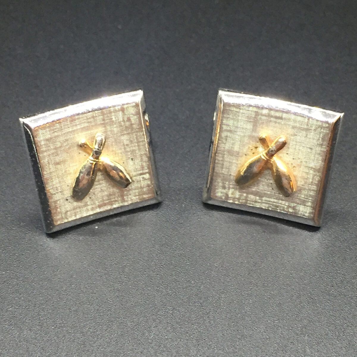 Vintage Swank Bowling Motif Silver Tone Cuff links
