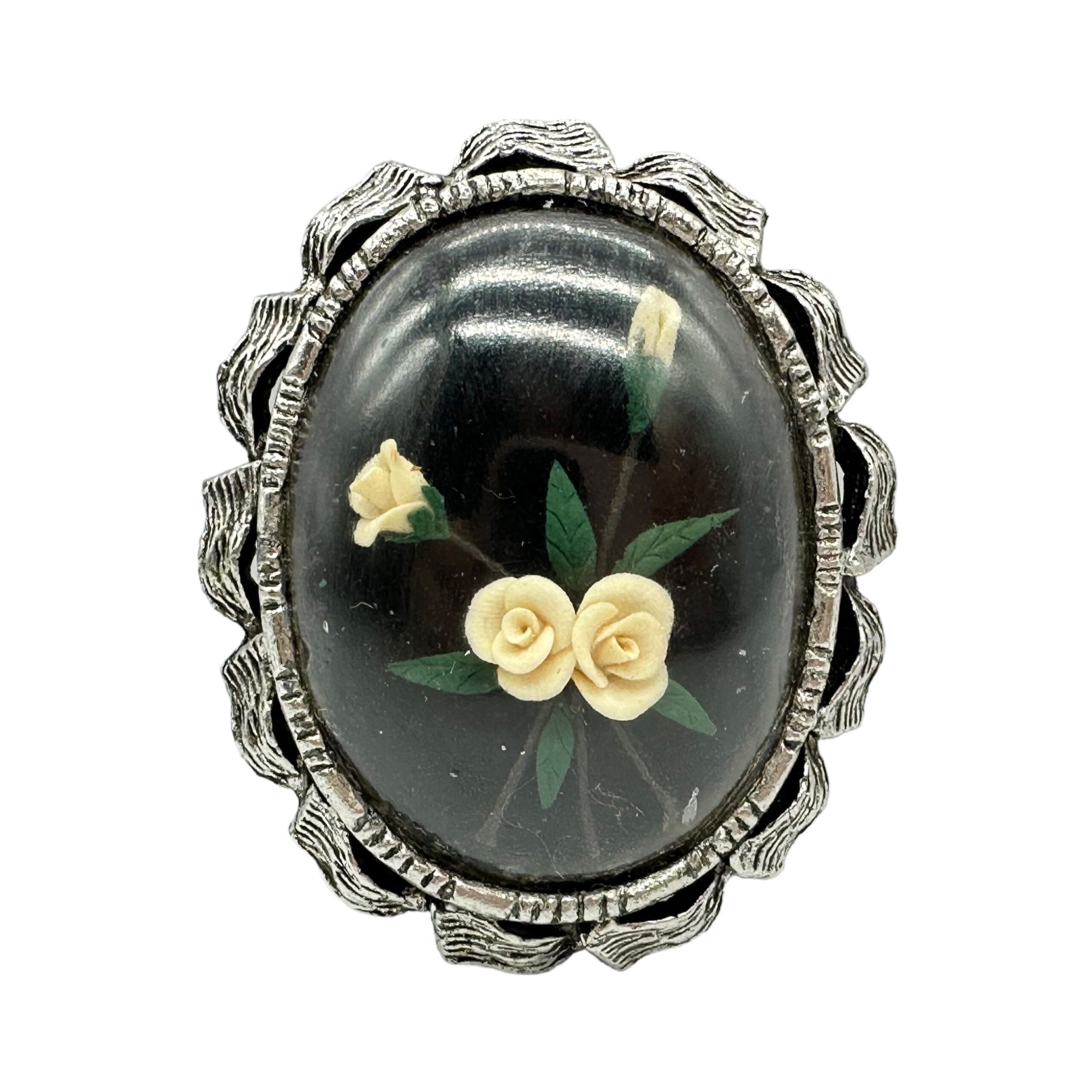 Fun Bubble Brooch with Porcelain flowers Inside
