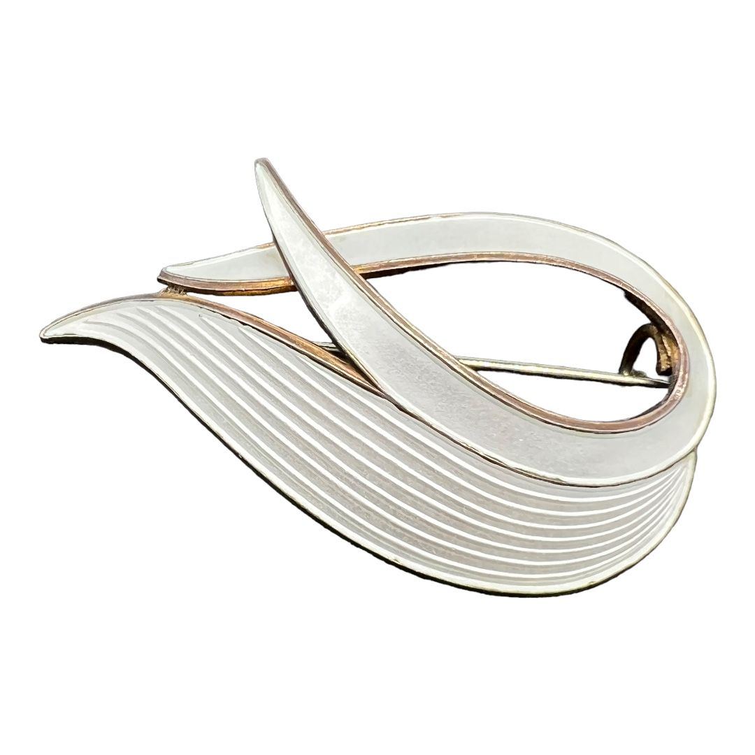 White Enamel Albert Scharning Sterling Brooch