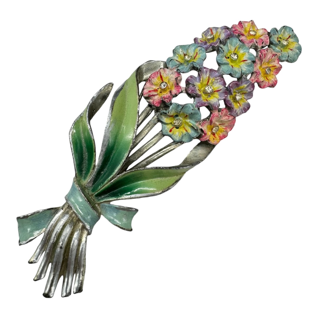 Coro 1942 Enameled Flower Brooch Designed by Adolph Katz
