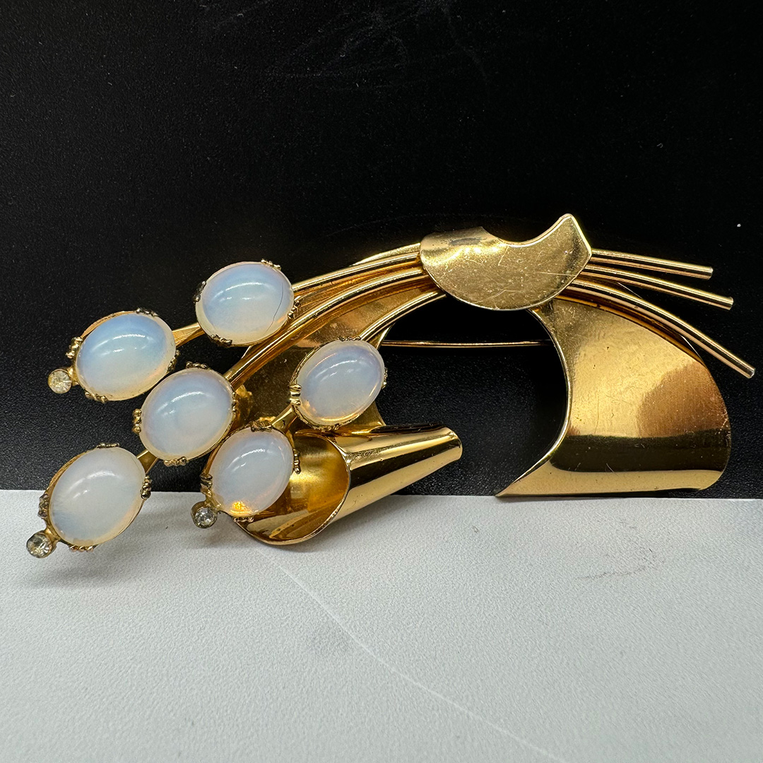 Vintage Coro Sterling Silver Floral Moonstone Brooch