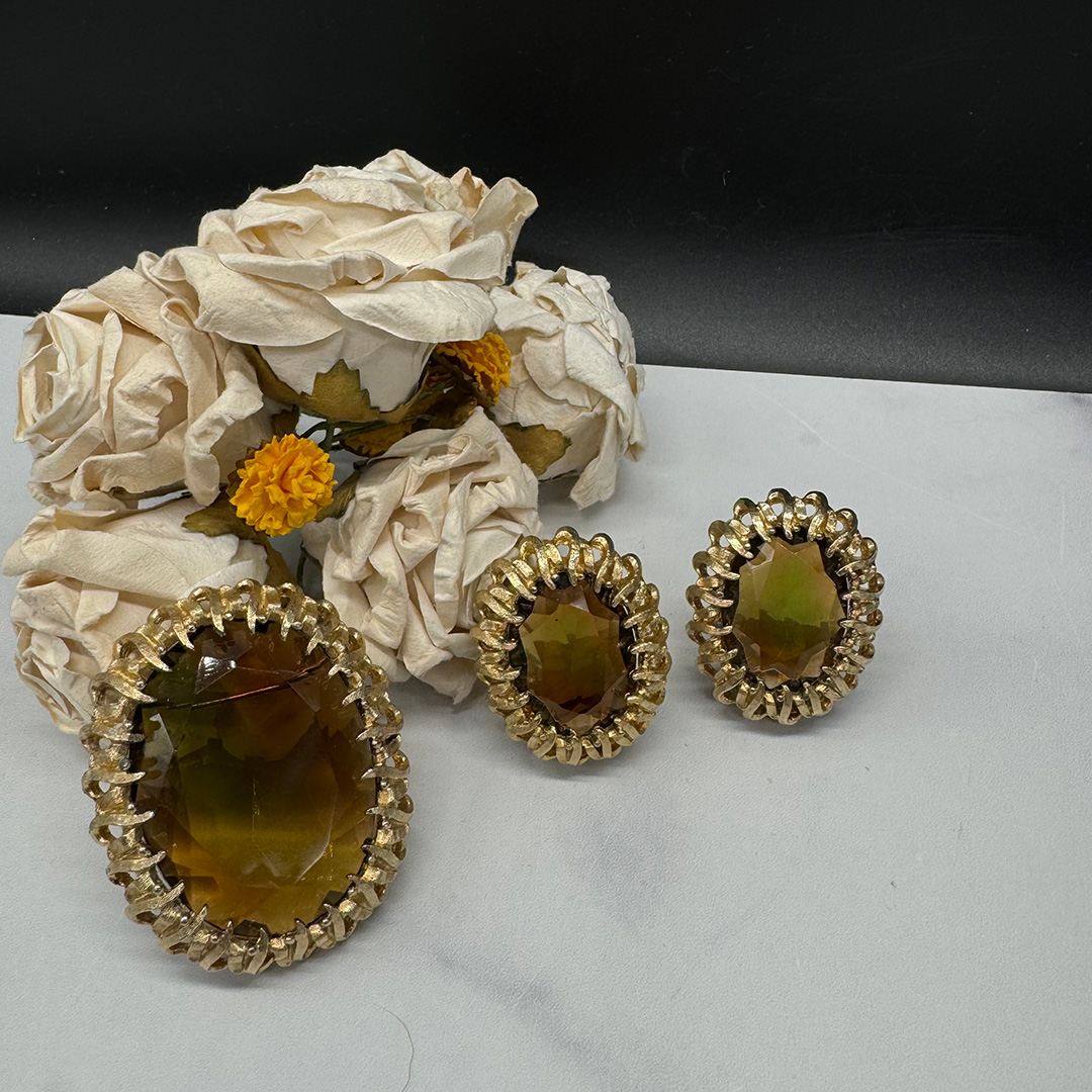 Emmons 1965 Magic Mirror Brooch and Earring Set
