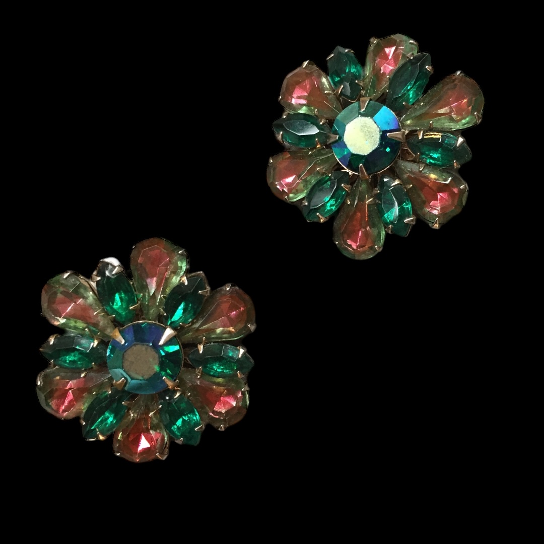 Vintage Judy Lee Style Watermelon Rhinestone Earrings