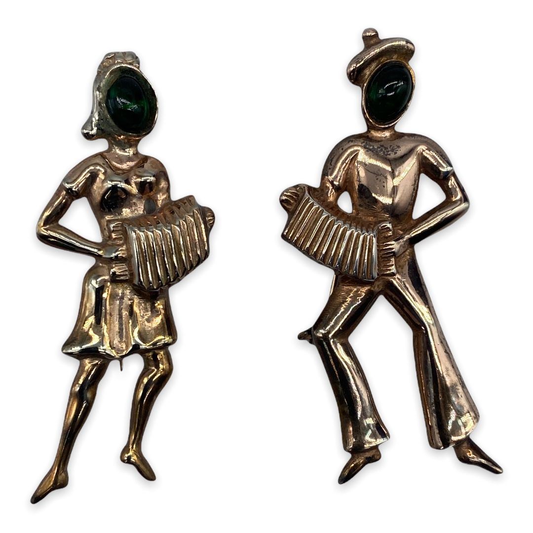 Vintage Norma Sterling Silver Figural Accordion Player Pins