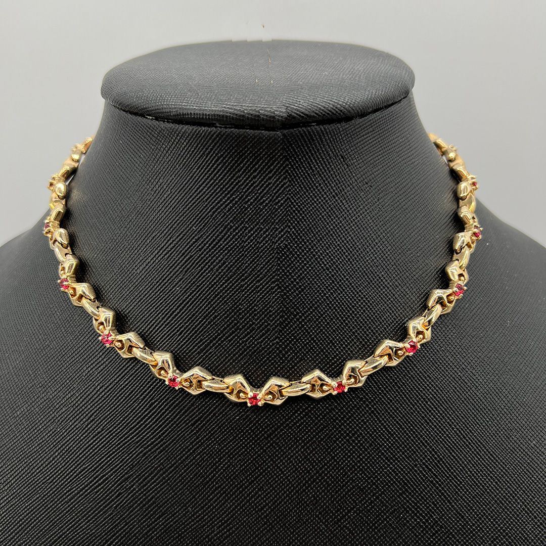 Vtg c. 1940s Reja Red Rhinestone Necklace