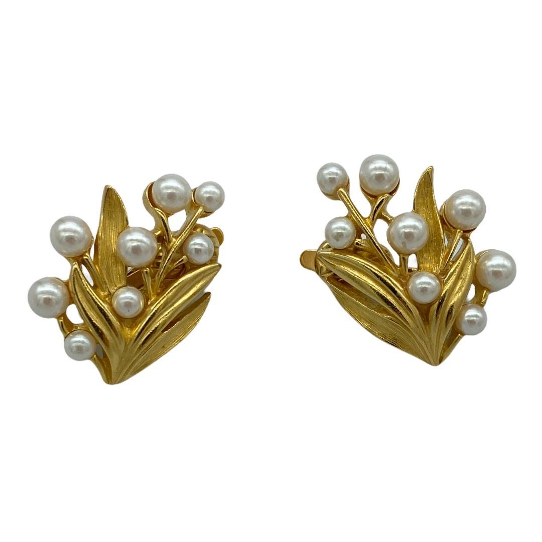 Vintage Trifari 1980s Faux Pearl Clip Back Earrings