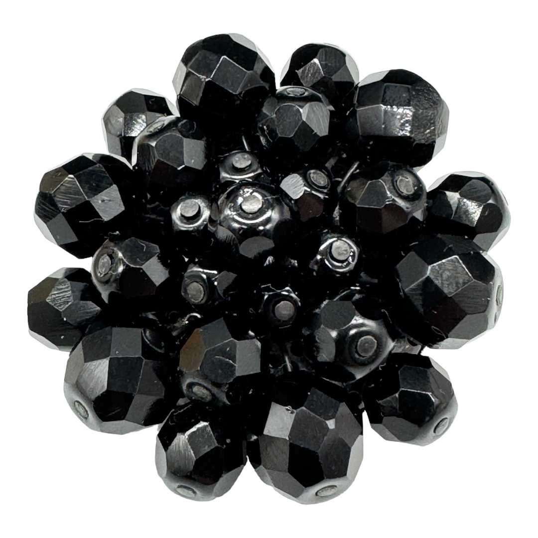 Vintage Black Faceted Crystal Brooch