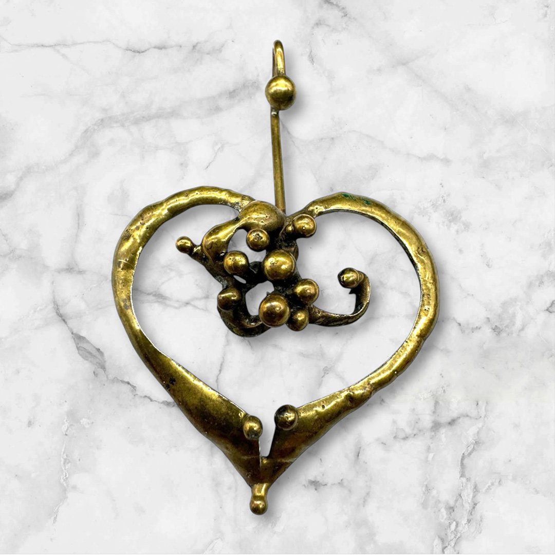 Terrific Brutalist Bronze Heart Pendant