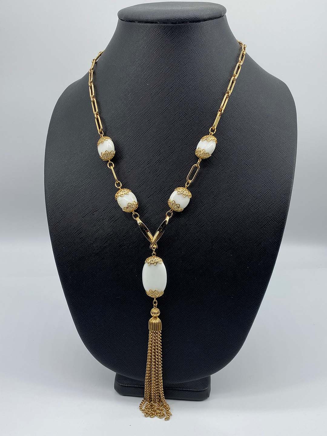 Vintage Milkglass Tassel Necklace