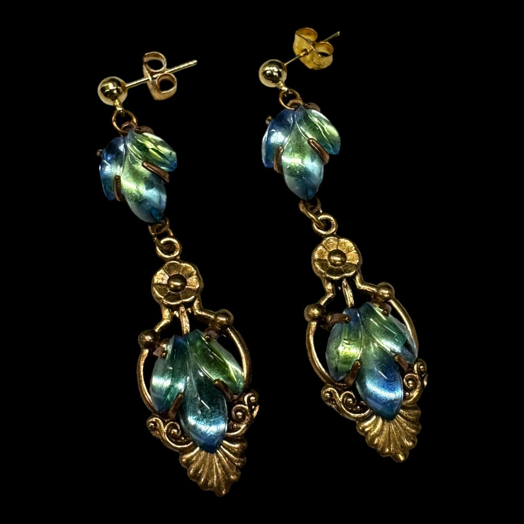 Vintage Molded Glass Pierced Drop Earrings