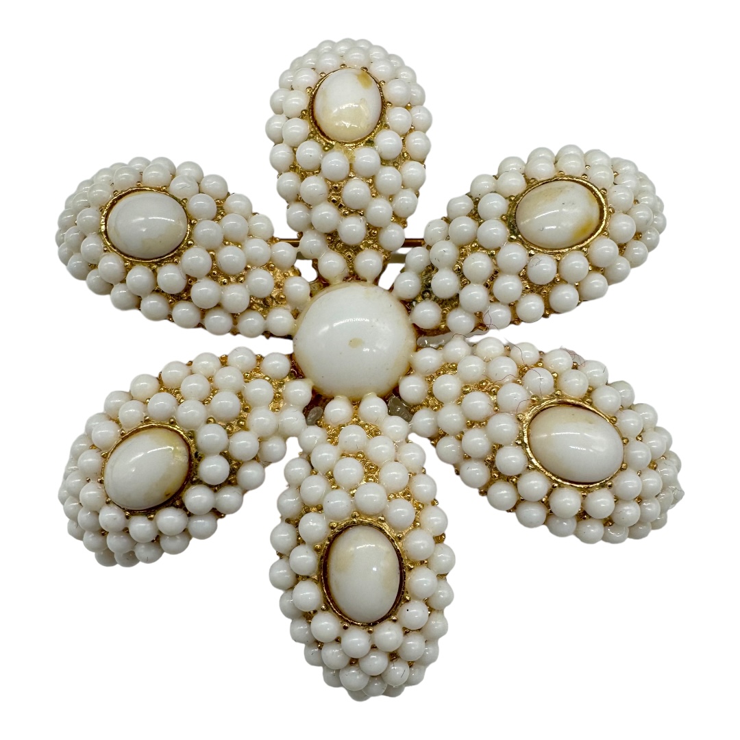 Vintage White Milk Glass Flower Brooch