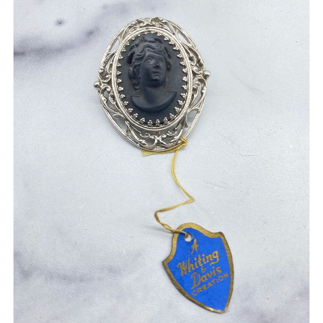 Whiting and Davis High-Relief Cameo Brooch New Old Stock